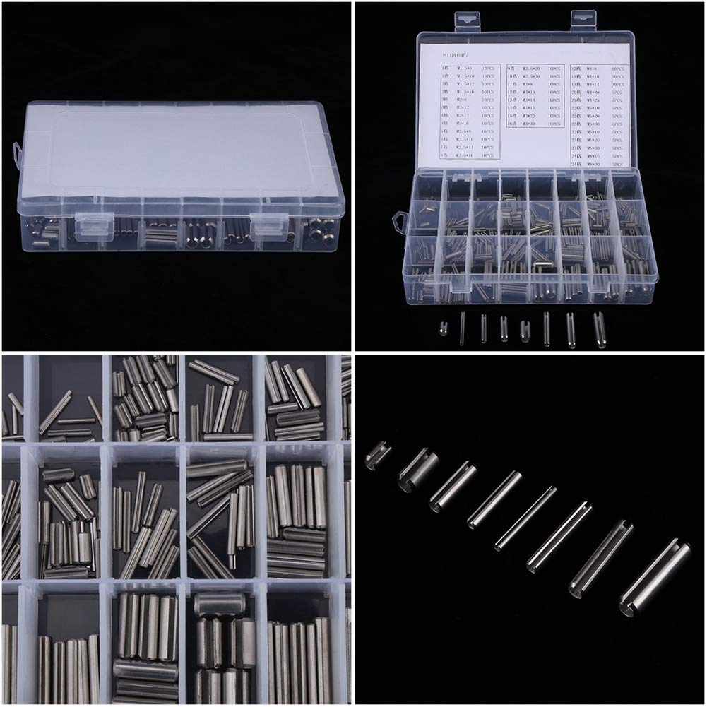 280pcs Tension Pins Split Cotter Pins M1.5 M2 M2.5 M3 M4 M5 M6 M8 Stainless Steel Spring Tension Sleeve Set with Box