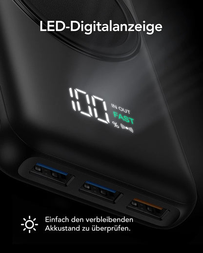 Charmast Power Bank, Wireless Powerbank 20000mAh, Inductive Charging Wireless Charger, 22.5W PD/QC 3.0 External Mobile Battery with LED Display Compatible with iPhone 16 15 14 13 12 Pro Max Samsung Huawei