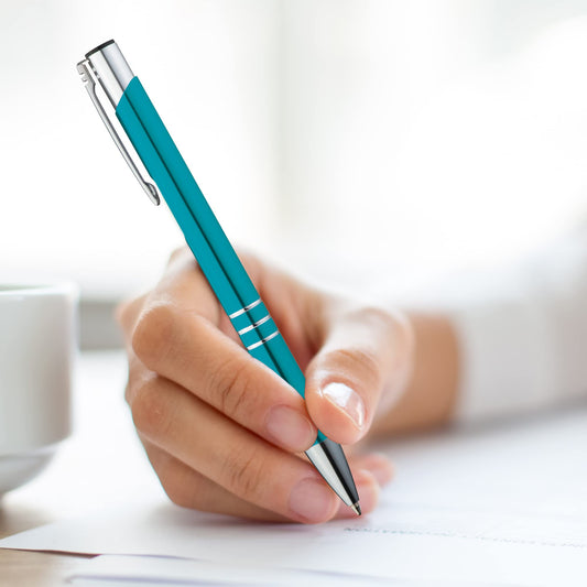 GIMEI® Metal Ballpoint Pens 50 Pack | Premium Ballpoint Pen Set High Quality, pen for easy & smooth writing | Blue Ink Ballpoint Pen Turquoise as an eye-catcher