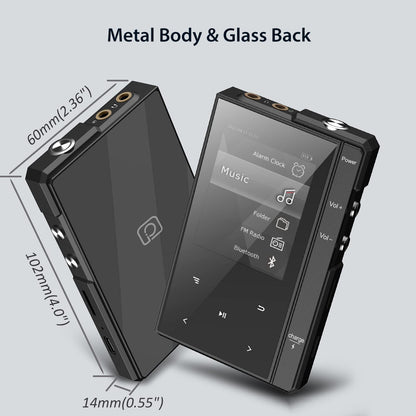 32GB MP3 player with 90 hours battery life, Bluetooth 5.0, Phinistec Z6 digital audio player with speaker, 2.4 inch IPS portable music player, FM radio, voice recorder support up to 256GB.