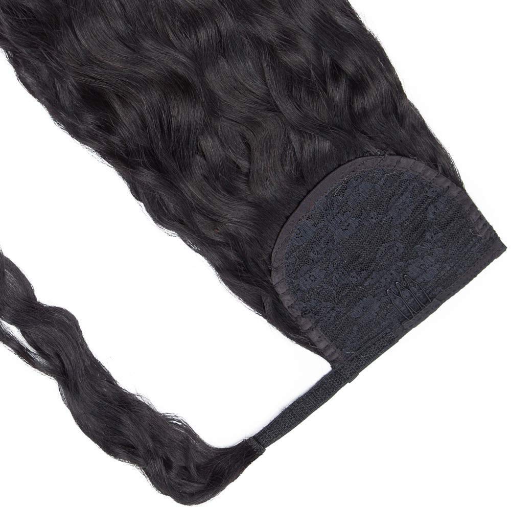 SEGO Clip-in ponytail extensions made of real hair. Curly wavy hairpiece for women. 14" (35cm) long and 80g in black #1-1.