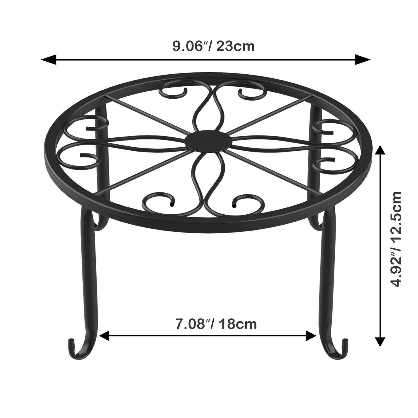 Lewondr Plant Stand, 3 Pack Retro Style Vine Pattern Flower Pot Stands Wrought Iron Flower Pot Holder, Round Decorative Flower Stool Pot Stand for Indoor and Outdoor Areas - Black