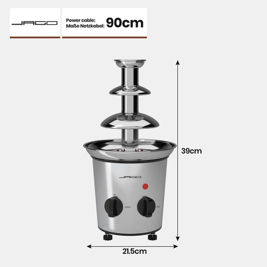 Jago® Chocolate Fountain 275W - 3 tiers, Max. Capacity 1 kg chocolate, Stainless steel, Dishwasher safe, Silver - Chocolate fountain, Chocolate fondue, Chocolate fondue, Chocolate fountain