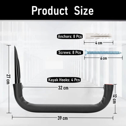 PiPaFox Garage Storage Hooks, each can hold up to 45KG, suitable for heavy kayak storage racks, wall hangers for canoe, ladder, bike, folding chairs, surfboard, snowboard, hose and tools.