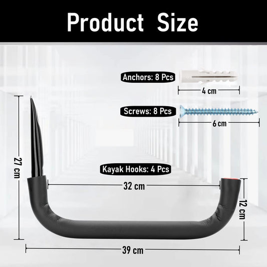 PiPaFox Garage Storage Hooks, each can hold up to 45KG, suitable for heavy kayak storage racks, wall hangers for canoe, ladder, bike, folding chairs, surfboard, snowboard, hose and tools.