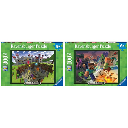 Ravensburger Kids Puzzle 13334 - Minecraft Cutaway & Kids Puzzle 13333 - Monster Minecraft - 100 Piece XXL Minecraft Puzzle for Kids 6 and Up, Minecraft Gifts.