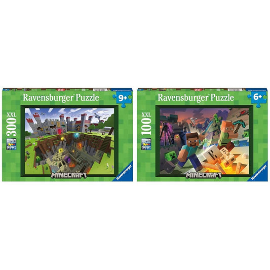 Ravensburger Kids Puzzle 13334 - Minecraft Cutaway & Kids Puzzle 13333 - Monster Minecraft - 100 Piece XXL Minecraft Puzzle for Kids 6 and Up, Minecraft Gifts.