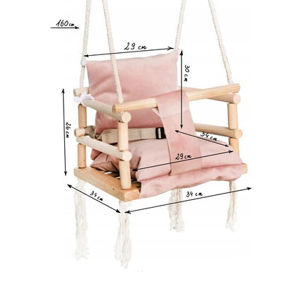 Baby swing children swing wood fabric baby seat baby swing for hanging 3 in 1 (Pink)