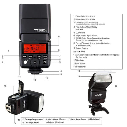 Godox TT350O TTL camera flash Speedlite flash unit 2.4G HSS 1/8000s TTL GN36 Compatible for Olympus cameras E-P5 E-P3 Pen-F E-M10II E-M5II E-M1 E-PL8 Panasonic DMC-GX85 DMC-G7 DMC-GF1 DMC-LX100