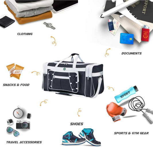 Spring Country travel bag for men, weekend bag, lightweight, extra large, Oxford duffle, gym, durable luggage, waterproof for men and women, 66 cm, Gray/White, X-Large