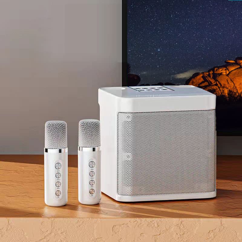Karaoke machine with 2 microphones, Bluetooth karaoke system, wireless karaoke setup, speaker with karaoke microphone, karaoke set for parties, events, supports Bluetooth, AUX, USB/TF (white)