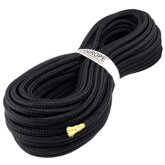 Kanirope® polyester rope with aramid core kevlar rope. PARABRAID 8mm 30m black braided.