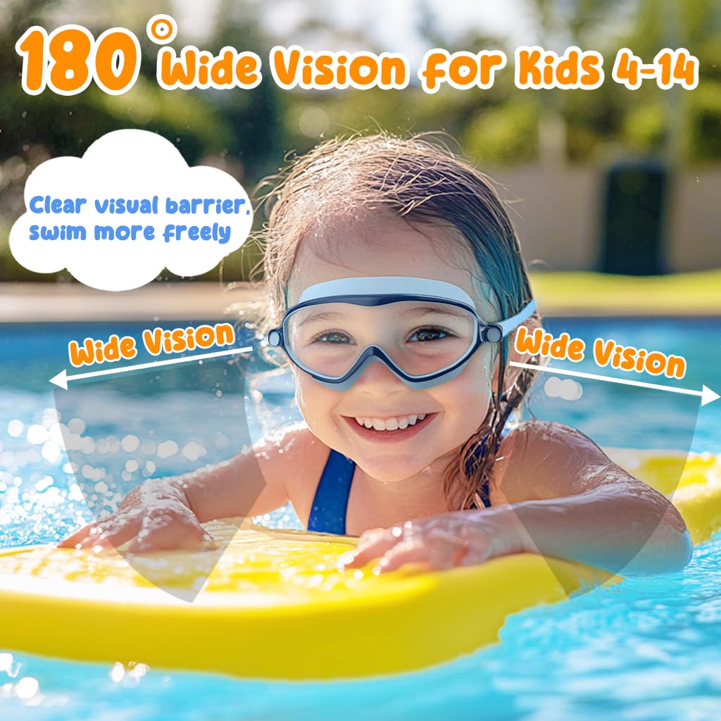 COOLOO Kids Swim Goggles, 2-Pack Children's Diving Mask Age 4-14, 【Patented】 Anti-Fog, UV Protection, NO Leaking Adjustable Silicone Swimming Goggles for Kids, Girls, Boys