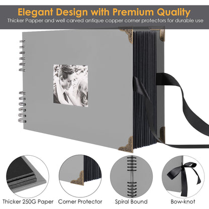 Photo album for self-design, scrapbook with 80 black pages for pasting photos, DIY gift scrapbooking set for baby family anniversary birthday valentine's day wedding with protective cones gray.
