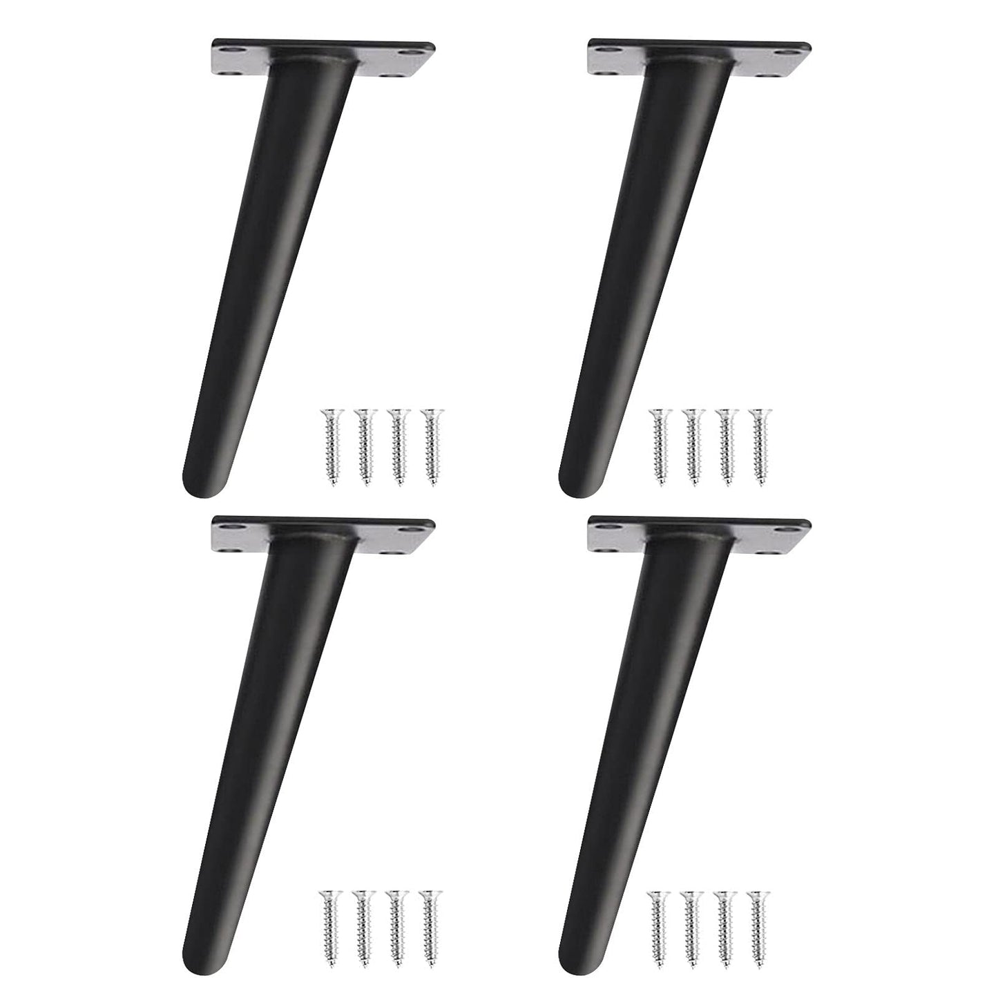 4 pieces Furniture Legs Iron Conical Table Legs Slanted Table Legs Cabinet Legs Sofa Feet Pedestal Metal DIY Furniture Table Frame Furniture feet for coffee table cabinets furniture sofas (25 cm, Black)