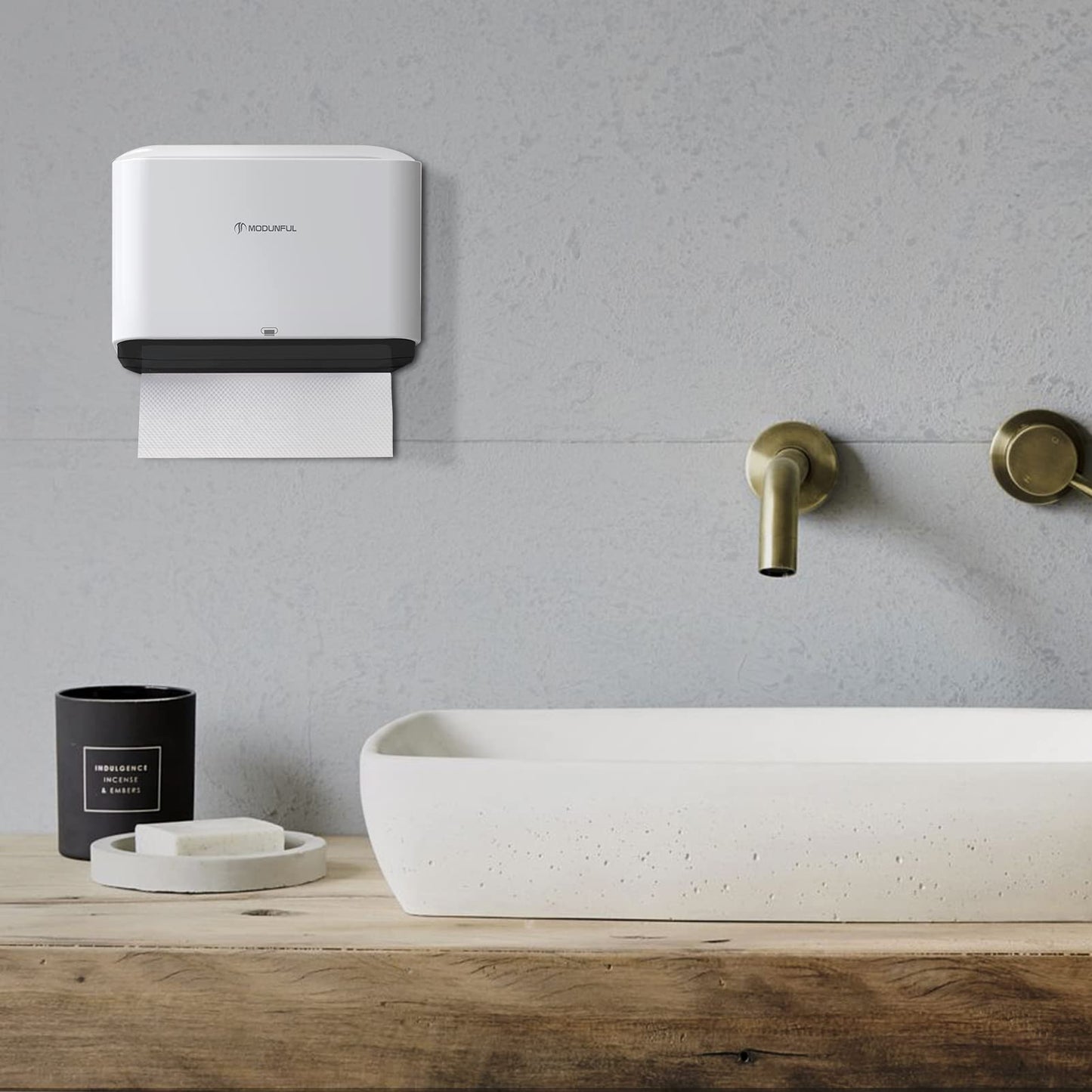 Modunful Paper Towel Dispenser Wall Mounted Paper Towel Holder without drilling for wall mounting, towel dispenser for Z/V-folded M-folded paper towels Paper towel holder for bathroom White