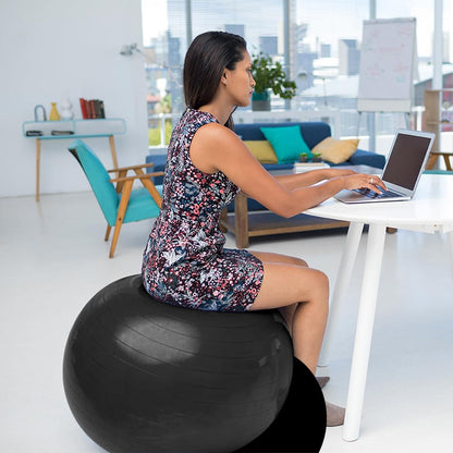Flintonic exercise ball, 65cm ultra thick anti-explosion yoga ball with inflatable foot pump, durable max capacity fitness ball for sports, fitness, yoga, pilates (black).