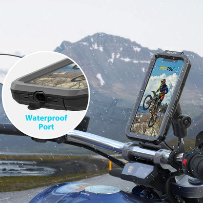 iMESTOU waterproof motorcycle phone mount bike phone holder 1" ball handlebar stem mobile holder anti-theft 720° rotation aluminum base for 5.5"-6.8" cellphones (L)