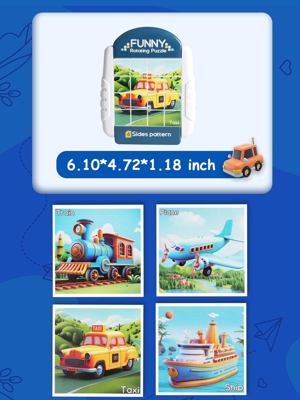Rotatable 3D puzzle 16 pieces for 3 4 5 6 years, airplane car travel activity children, Small gifts for boys girls students, Concentration dexterity puzzle games children 8 10 (cars)
