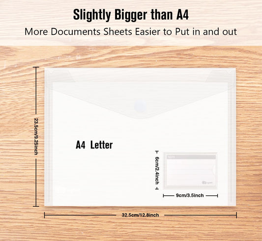 Agoer Velcro Closure Document Bag A4, 40 Pieces Transparent A4 Document Folder With Label Paper for Organizing Documents, A4 Document Bag for School, Home, Office
