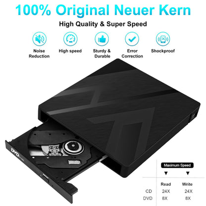 "JBonest External CD DVD Drive USB 3.0 Type-C, External with SD/TF Card Reader Portable RW Burner, Fast data transfer for Laptop, Desktop, MacBook, Win11/10/8/7/XP, Linux, Mac OS, Vista"