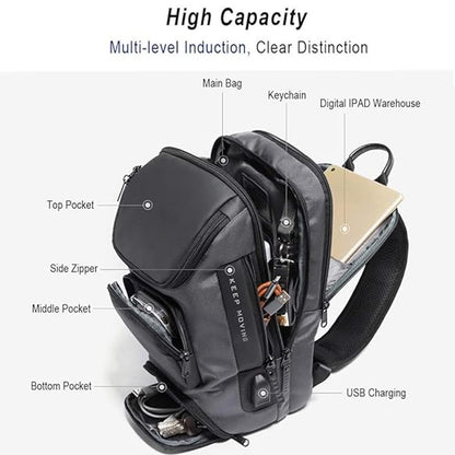 McBecdy Anti-Theft Sling Bag Men's Chest Bag Crossbody Backpack Waterproof Shoulder Bag with USB for Work Travel Hiking (Black)