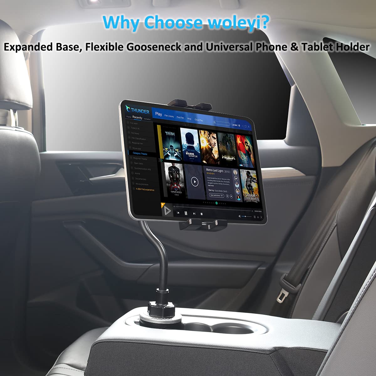 Swan Neck Car Tablet Drink Holder, woleyi Universal Tablet Drink Holder for Car, Truck, Treadmill, Spinning Bike, for iPad Pro 12.9 Air Mini, Galaxy Tabs, iPhone More 4-13" Phone and Tablets