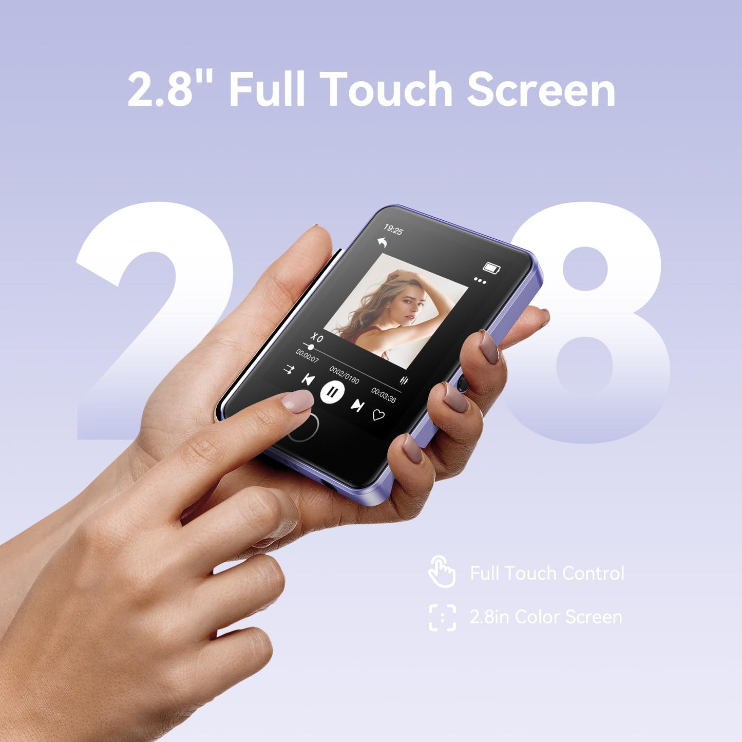 AGPTEK 64GB MP3 Player with Bluetooth 5.3, 2.8-Inch Full Touchscreen, Portable HiFi Music Player with Speaker, FM Radio, E-Book, Line-in Recording, Supports up to 128GB, Mirror Purple