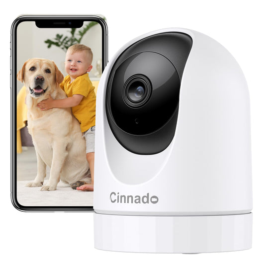 Cinnado Indoor Surveillance Camera - 2K Baby Monitor with Camera, 360 Degree WiFi Indoor Dog Camera with APP, Automatic Tracking, Two-Way Audio, Motion Detection, Night Vision, compatible with Alexa