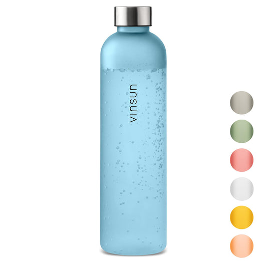 VINSUN 1l blue reusable sustainable bottle, suitable for carbonation, BPA-free, Tritan - sports bottle for outdoor, school, university, bike, office, gym.