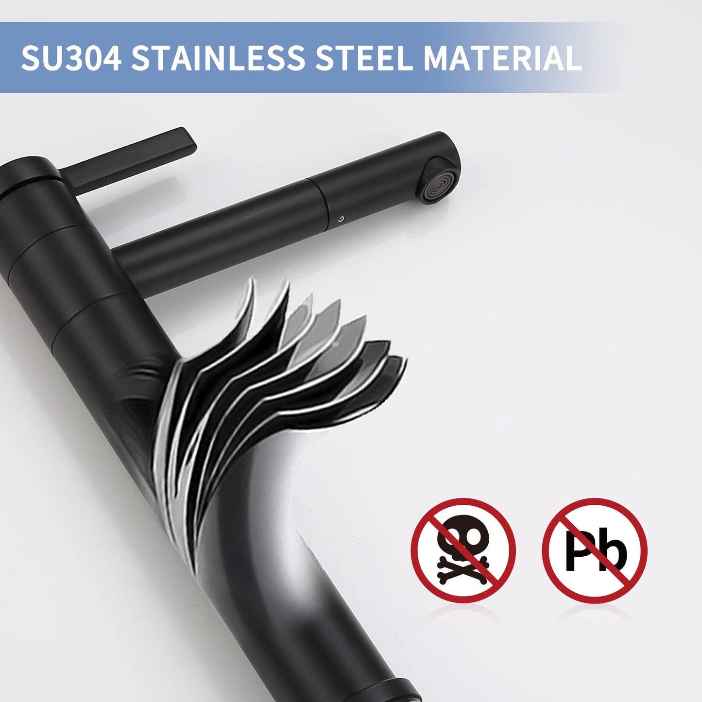 HOMELODY Black Bathroom Faucet High 360° Rotation Mixer Tap Sink Faucet Stainless Steel Water Tap Bath