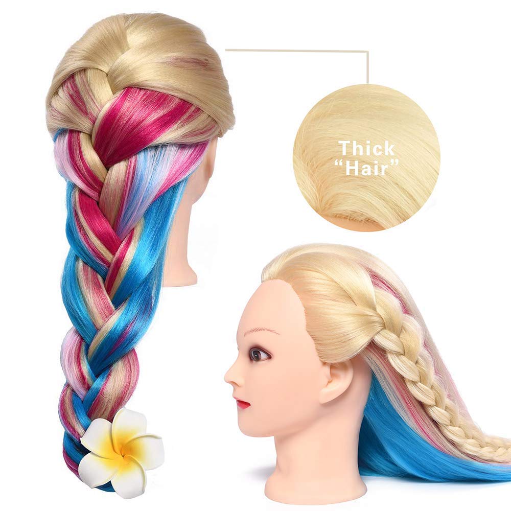 TopDirect 75cm/29.5 inch Training Heads for Hairdressers Practice Head Salon Mannequin Head 100% Synthetic Hair with Table Clamp + Hair Styling Braid Set