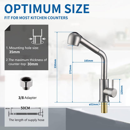 HOMELODY kitchen faucet with 2 spray modes pull-out sprayer sink faucet with spray 304 stainless steel kitchen faucet high pressure mixer 360° swivel single lever faucet, brushed