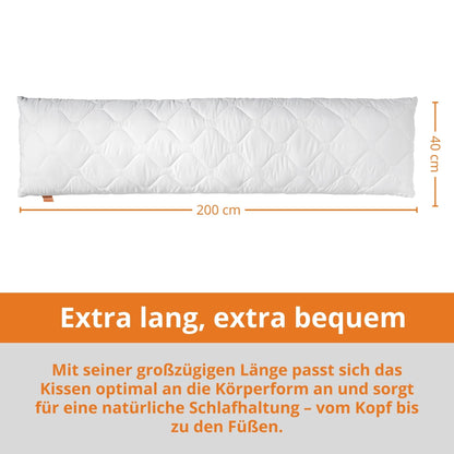 Side sleeper pillow 40 x 200 cm, body pillow with 100% soft microfiber cover, guaranteed fill quantity, 60 degree washable, Ökotex certified.