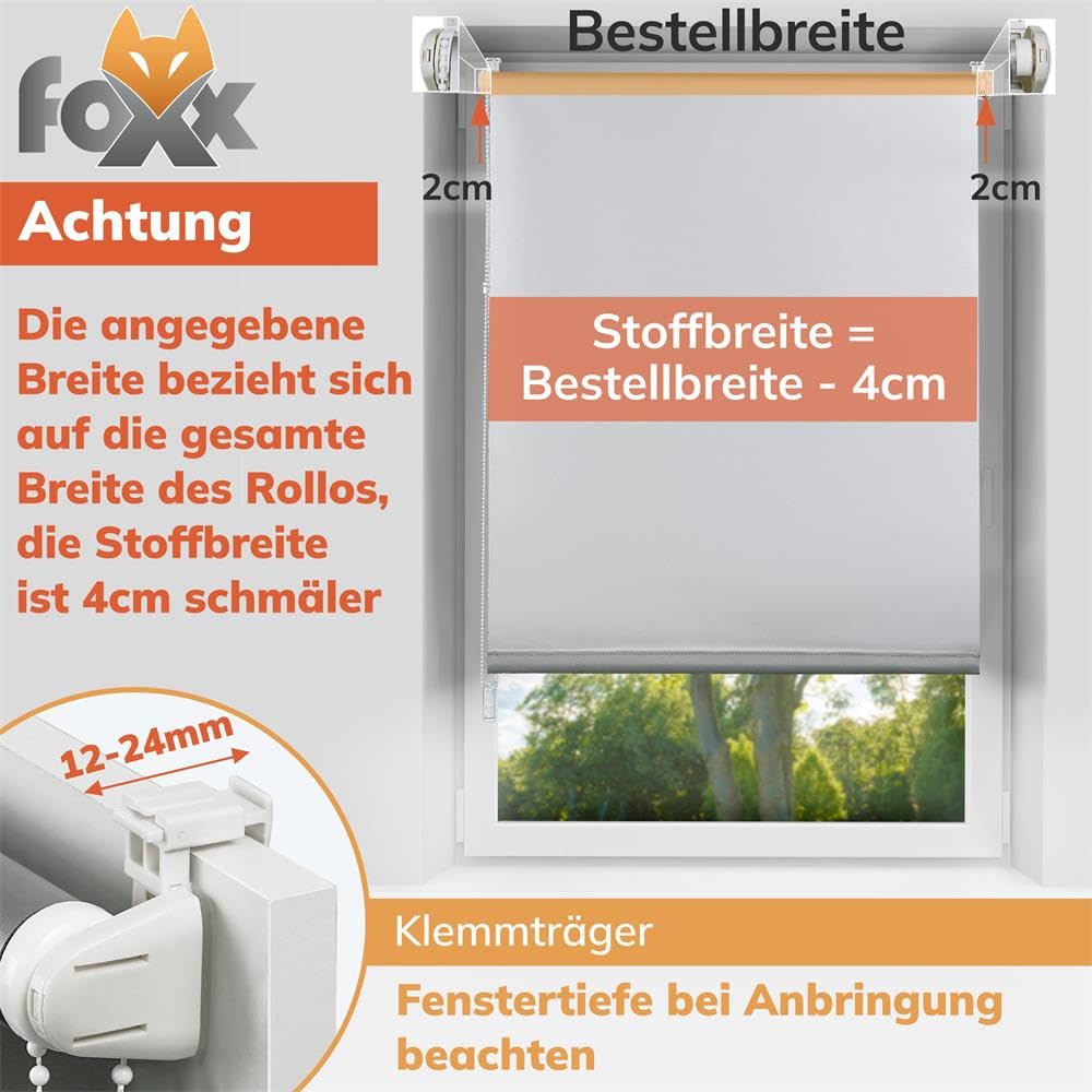 FOXX Thermo Roller Blind [FOR Windows WITHOUT Drilling] 85x220 cm Cream/Inside Roller Blind Opaque for Privacy/Clip-Fix Mounting/For Bedroom, Living Room, Kitchen, Office, Nursery