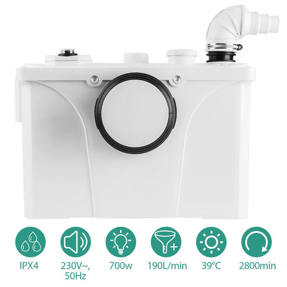 Ansobea 700W lifting system shower, 190 L/min shower pump for toilet toilet, sewage pump with 4 inlets, dirty water pump for shower bathtubs sinks