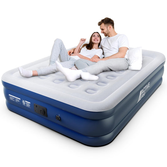 Active Era Premium Queen Size Air Mattress, self-inflating air bed with built-in electric pump & built-in pillow, inflatable mattress for camping & guest bed - 203 x 152 x 43cm