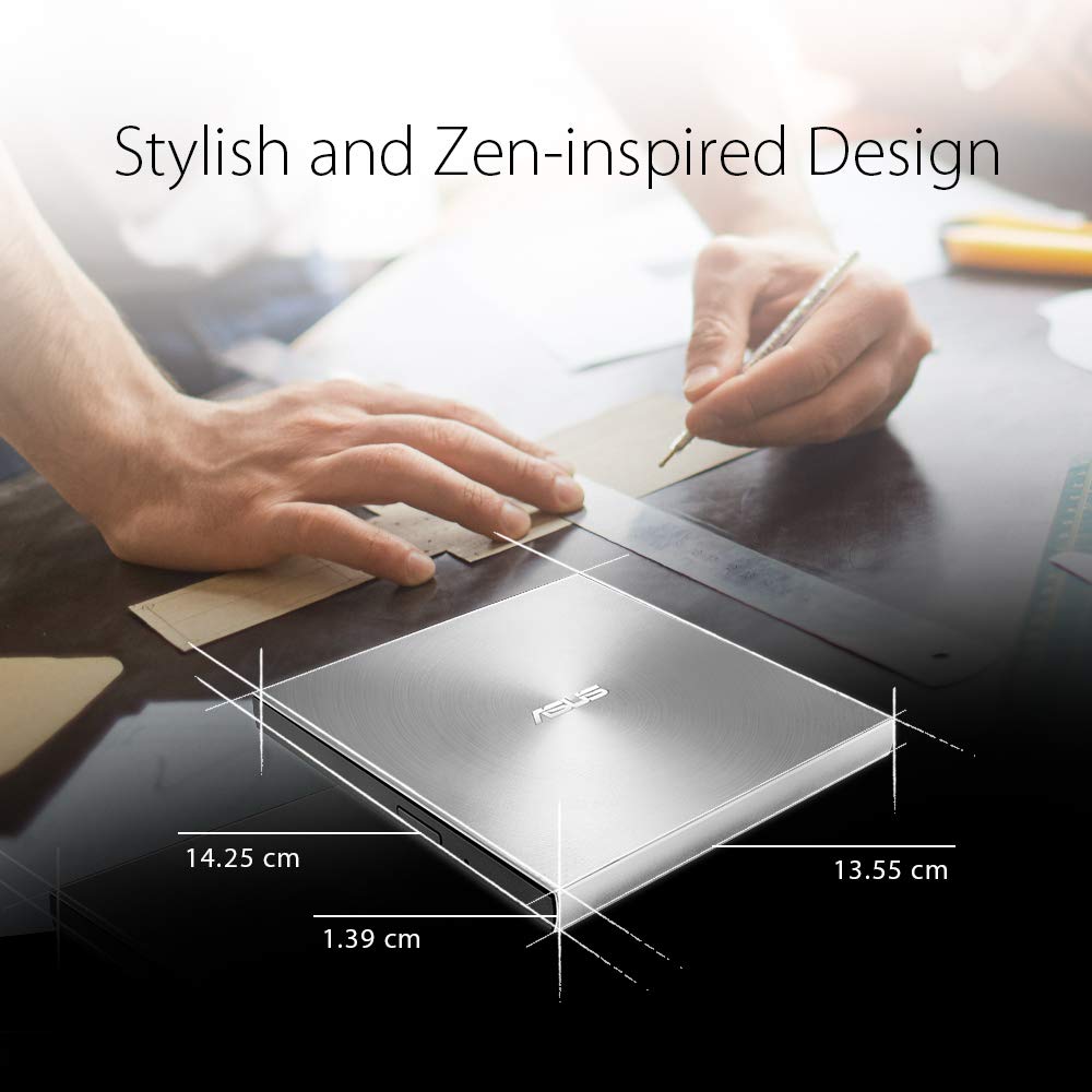 Asus ZenDrive U9M external DVD burner (for Apple MacBook & Windows PCs/Notebooks, incl. USB-C cable, burning software & Nero Backup App, M-Disc support, USB 2.0) silver