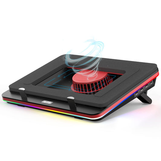 IETS GT500 Powerful Turbo Fan (5000 RPM) RGB Laptop Cooling Pad with stepless speed, sealing foam for fast cooling gaming laptop, 13-17.3 inch cooler with 3-port USB hub.