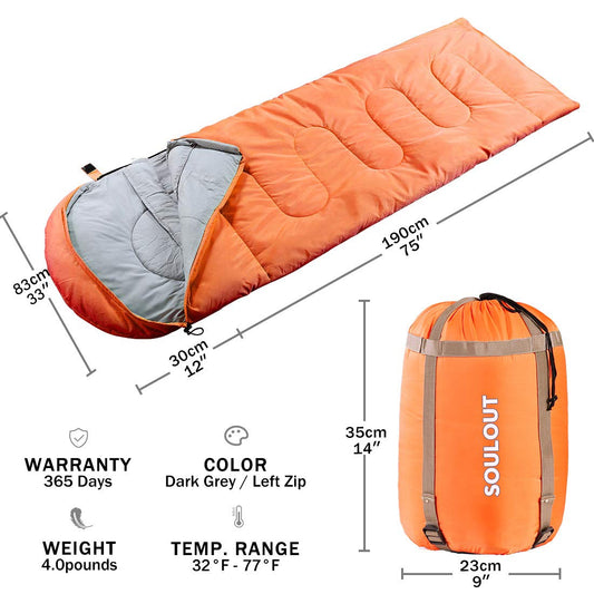 SOULOUT Sleeping Bag 3-4 Seasons - Winter Sleeping Bag Waterproof Lightweight Blanket Sleeping Bag for Camping, Travel, and Outdoor Activities - Perfect for Adults and Children - 220 x 83 cm