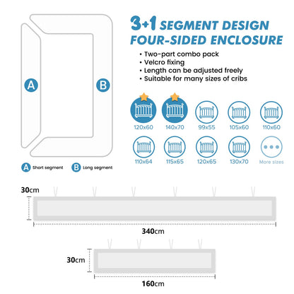 WYSWYG® Baby Nest Bumper Bed Bumper Baby Bed Bumpers 70x140 cm Crib - High Quality Mesh Breathable Bedside Crib - Rail Guard Crib Protection from Pinching - Gray