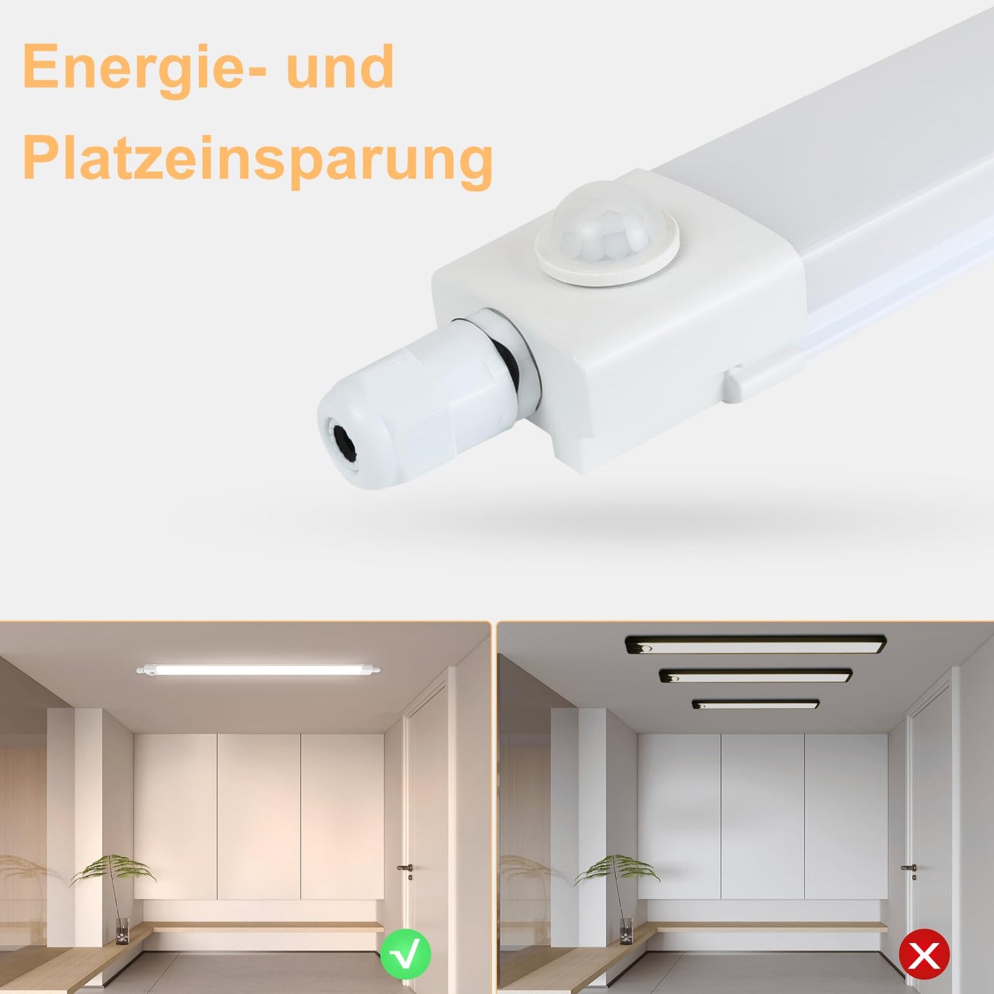 CBJKTX LED moisture-proof luminaire 120CM with motion sensor ceiling lamp - 36W bathroom lamp IP65 waterproof cellar lamp neutral white 4000K ceiling light fluorescent tube for garage workshop kitchen office