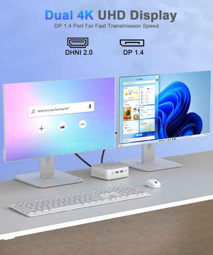 Magcubic Mini PC N150 (4C/4T, up to 3.6GHz) supports 16GB RAM 512GB M.2 SSD Mini PC Windows 11, Mini Computer 4K@60HZ UHD Dual Display HDMI+DP 1.4/Dualband WiFi/BT4.2/RJ45 for business, home theater.