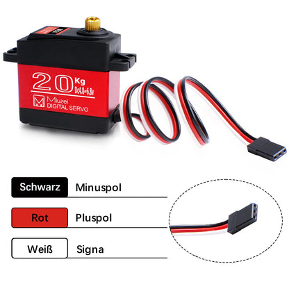 Miuzei steering servo RC digital servo 20KG 270° waterproof steering with metal gears for 1/10 1/8 scale models toys airplane robot arm wing car boat model building (3 pieces)