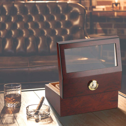 PIPITA Cigar Humidors, Cigar Box with Hygrometer and Humidifier, Cedarwood Desktop Cigar Humidors for 40 Cigars (PD089)
