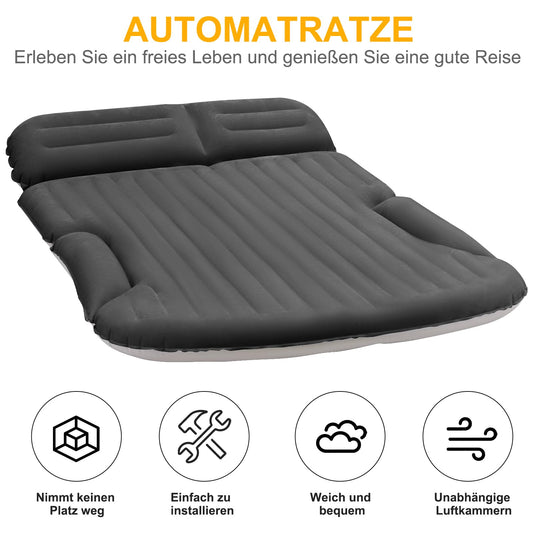 KMZ Car Mattress, 2 Pillows Car Air Mattress, Double-sided Thickened Flocked Auto Mattress Camping Inflatable Car Bed for Trunk Backseat (Dark Grey)