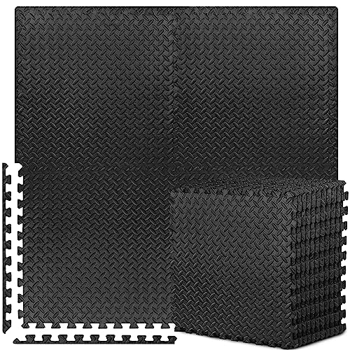 BEAUTYOVO Puzzle Exercise Mat with 12/24/48 Tiles Interlocking Foam Gym Mats, 24'' x 24'' EVA Foam Floor Tiles, Protective Flooring Mats for Gym Equipment