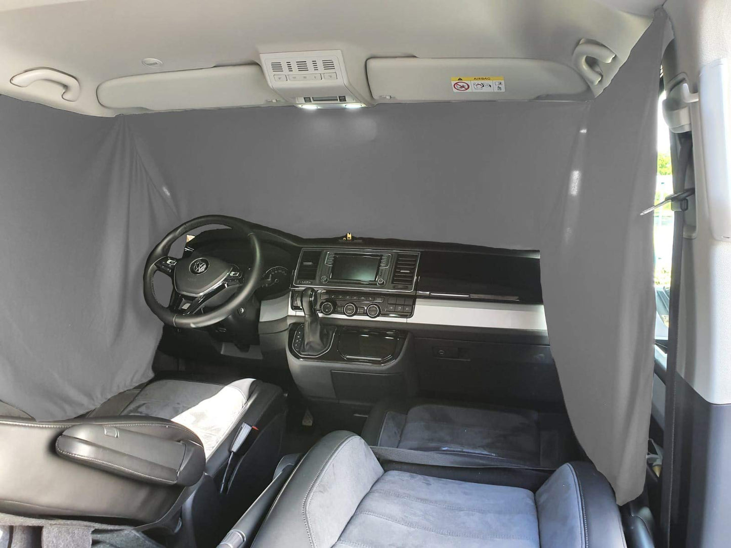 BREMEN SEAT COVERS Front Windshield Sunshade Camping Guide Cab Curtains Compatible with VW T5 T6 T6.1 in Grey