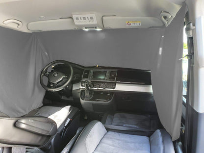 BREMEN SEAT COVERS Front Windshield Sunshade Camping Guide Cab Curtains Compatible with VW T5 T6 T6.1 in Grey