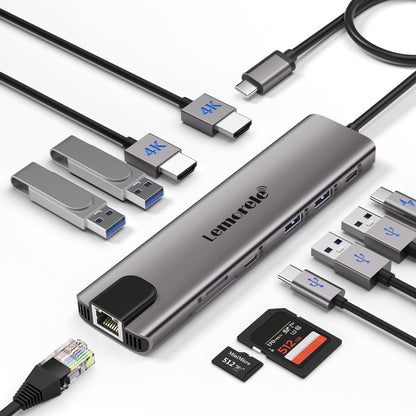 Aluminum Docking Station USB C Hub 2 HDMI, Gigabit Ethernet, 4 USB A, USB C 3.0, PD100W, SD TF, 1000Mbps RJ45 Lan Dock Usbc Adapter MacBook Docking Station Laptop 2 Monitors for Lenovo HP Dell Surface